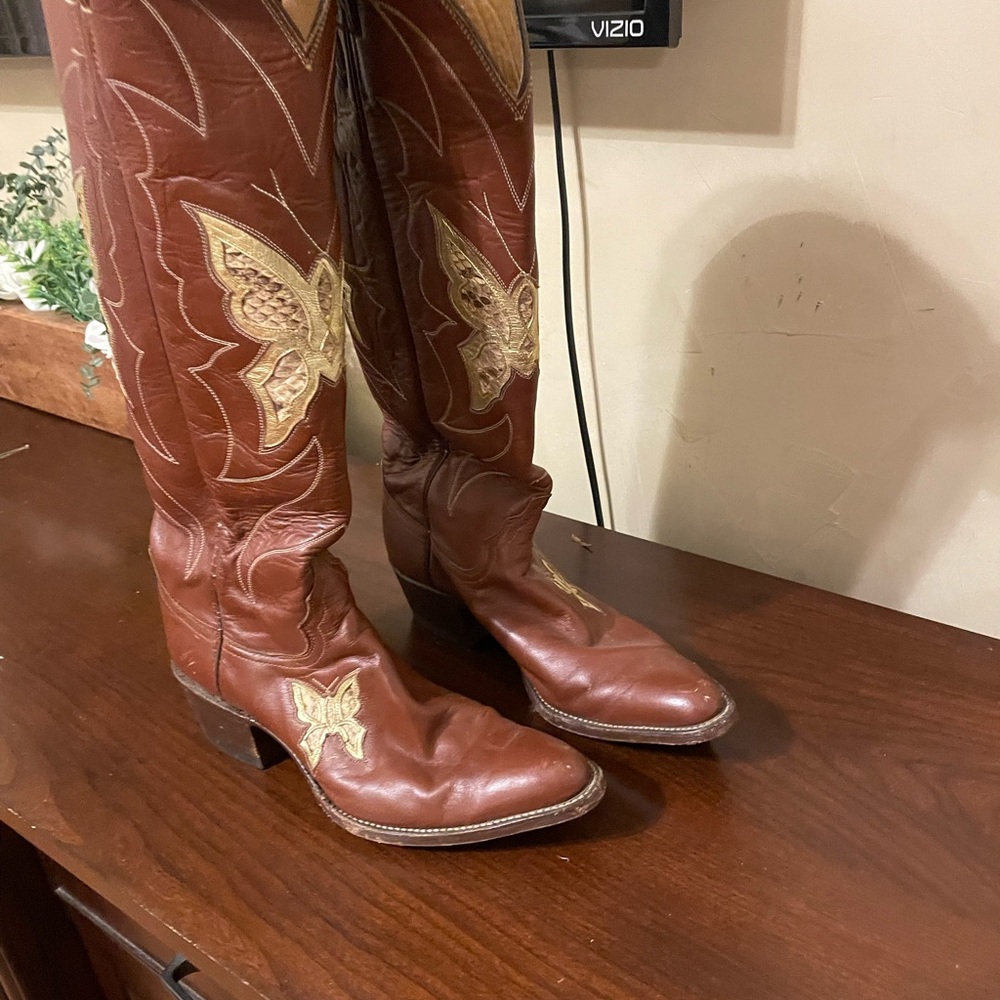 Embroidered Butterfly snakeskin boots